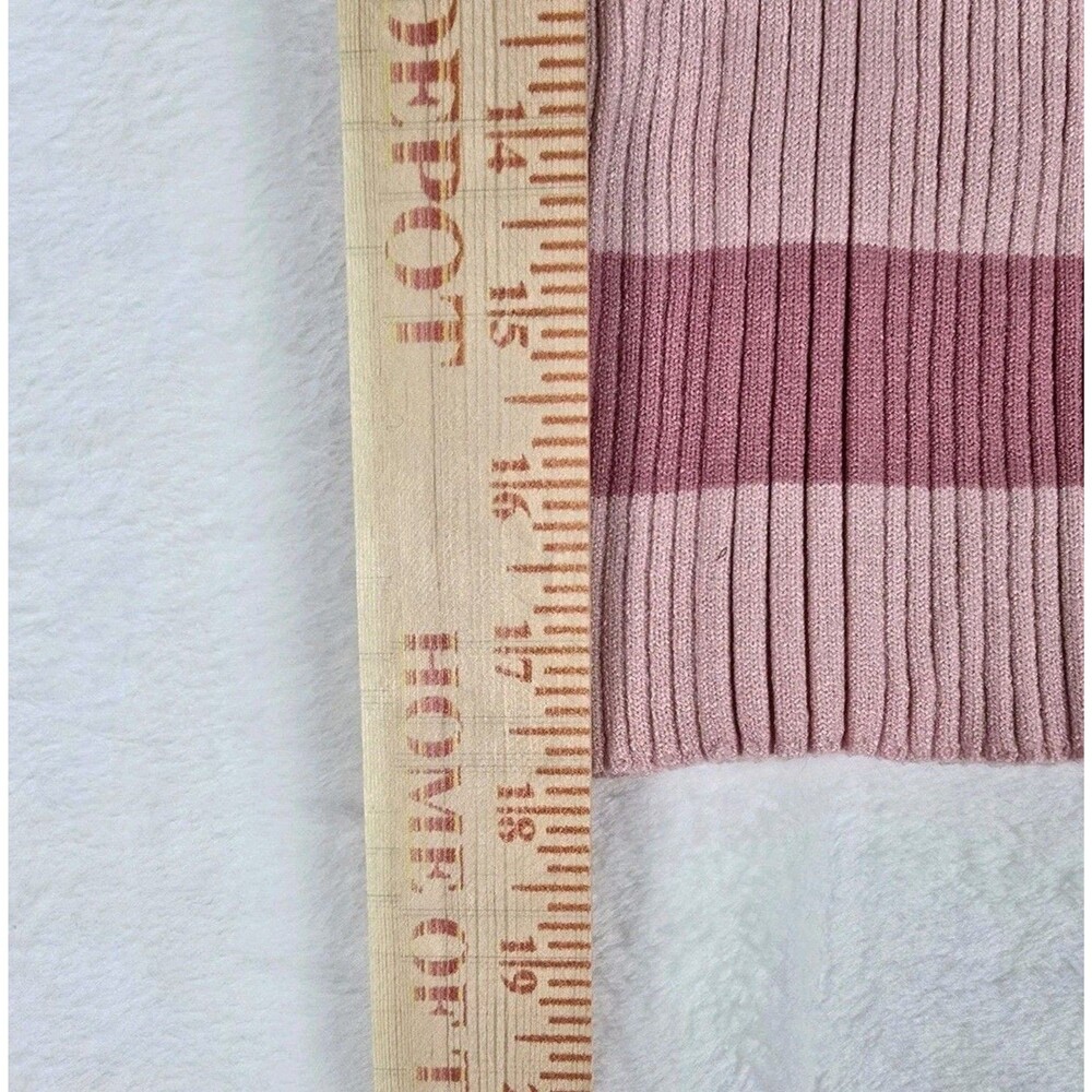 Striped Cropped Cardigan Women Large Pink Maroon Ribbed Knit V-Neck Sweater Top - Picture 4 of 7